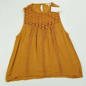 Bleuh Ciel Small Women's Burnt Orange Floral Crochet Lace Rayon Tank Top